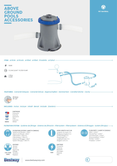 Filtres piscine Pompe à cartouche filtrante 1,2 m³/h 12V Gris - Bestway – Image 6