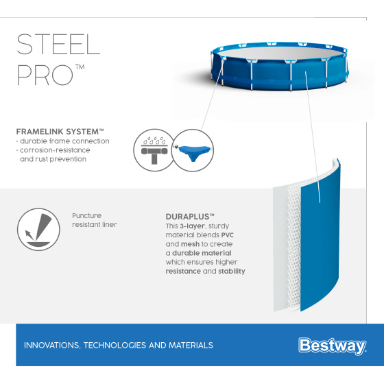 Swimming pools Steel Pro Piscine design avec cadre métallique et pompe ronde 305 - Bestway – Image 7