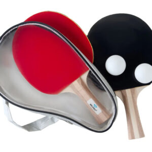 Table tennis T.T.C. set batte 3 étoiles avec 2 balles 40 mm rouge/noir - Engelhart