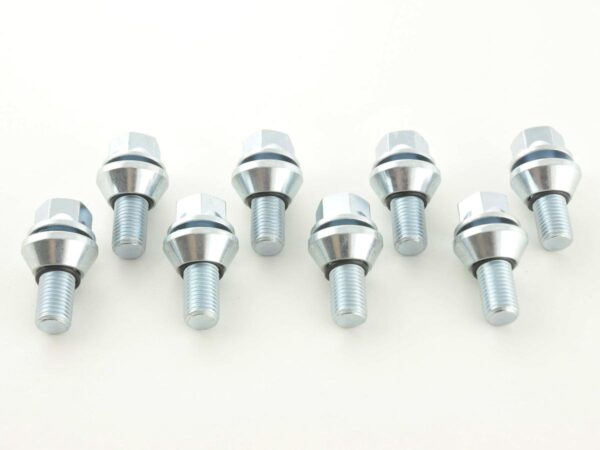 Jeu de boulons de roue (8 pièces) Longueur d'arbre 21 mm, collier conique argent M14x1,5 -