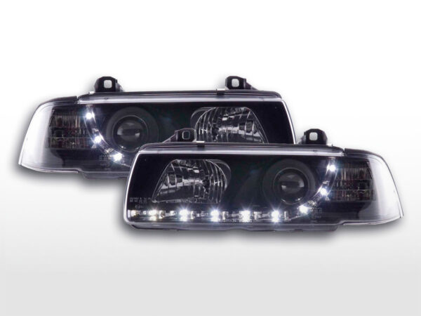 Phare Daylight LED DRL look BMW Série 3 Coupé, Cabrio type E36 92-98 noir -