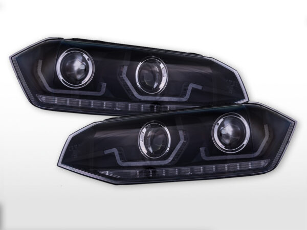 Jeu de phares feux diurnes LED VW Polo VI type AW année 17-21 noir pour véhicules avec direction à droite -