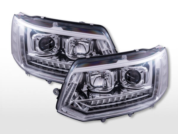 Jeu de phares halogènes feux de jour LED VW T5 année 10-15 chromé -