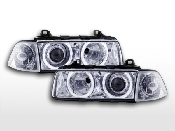 Jeu de phares au xénon angel eyes optique BMW 3er coupé type E36 année 92-98 chrome -
