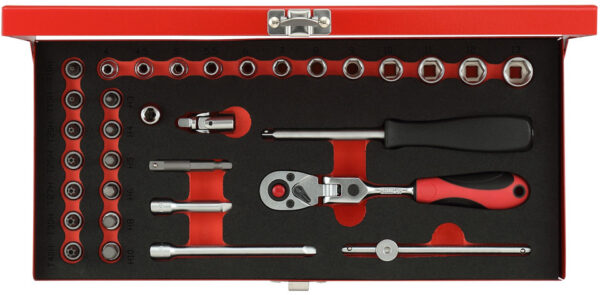 Key sets Jeu de clés à douilles 1/4 Inch SW 4- 13 mm Argenté 33 pièces - Gedore Red – Image 3