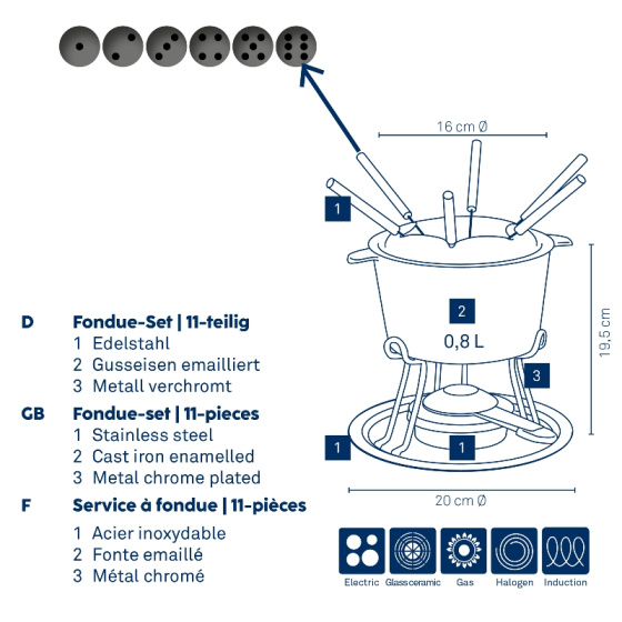 Fonduesets Comore service à fondue 800 ml 11 pièces noir - Kela Keuken – Image 4