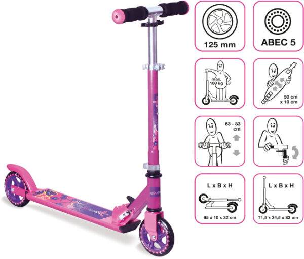 Children's scooters scooter à 2 roues pour enfants Frein à pied pliable rose/violet - Muuwmi – Image 3