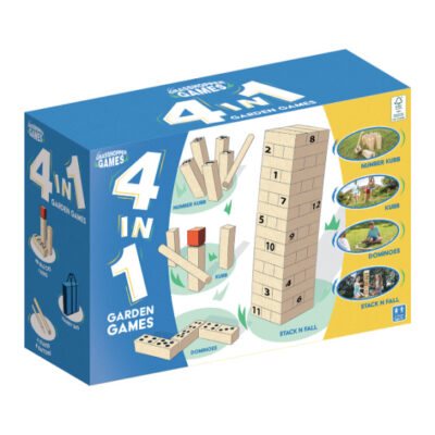 Catch & Throw games jeux de jardin en bois 4-en-1 Kubb/Domino/Jenga - Grasshopper