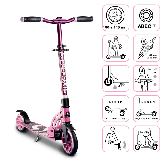 Children's scooters scooter 2 roues pour enfants Frein à pied pliable Rose/Noir - Six Degrees – Image 3