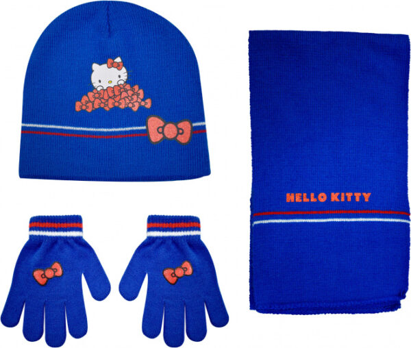 Gants ensemble d'hiver Hello Kitty junior acrylique bleu 4-pièces taille unique - Stamion – Image 2