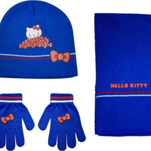 Gants ensemble d'hiver Hello Kitty junior acrylique bleu 4-pièces taille unique - Stamion
