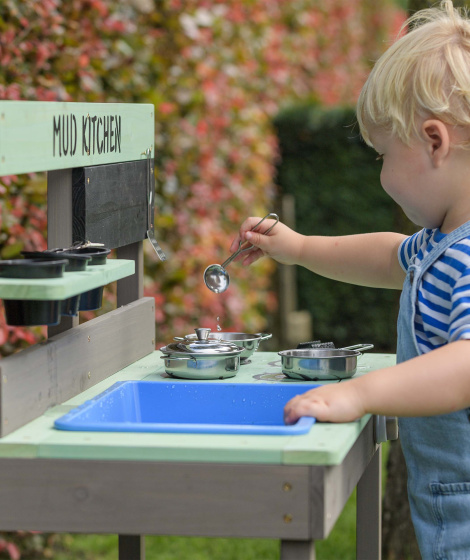 Toy kitchens Mud Jouer à la cuisine avec de l'eau Bac à sable en bois gris/vert - Swing King – Image 4