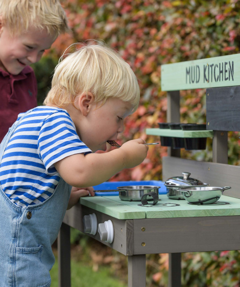 Toy kitchens Mud Jouer à la cuisine avec de l'eau Bac à sable en bois gris/vert - Swing King – Image 5