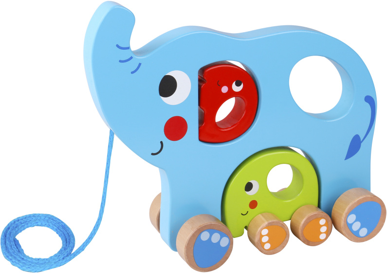 Jouets récréatifs Figurine à tirer éléphant en bois 18 mois Bleu 3 pièces - Tooky Toy – Image 2