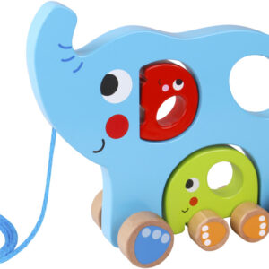 Jouets récréatifs Figurine à tirer éléphant en bois 18 mois Bleu 3 pièces - Tooky Toy