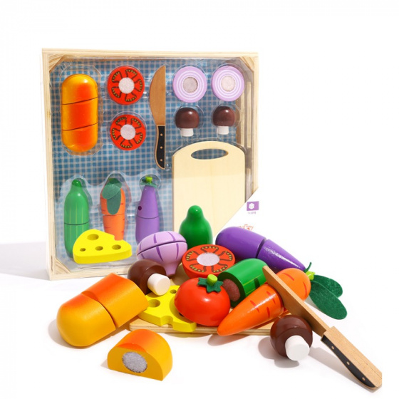 Toy food Coffret à légumes en bois avec légumes à trancher 20 pièces - Tooky Toy – Image 3
