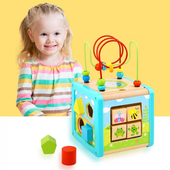 Jouets récréatifs Cube d'activités en bois 18 mois 6 pièces - Tooky Toy – Image 5