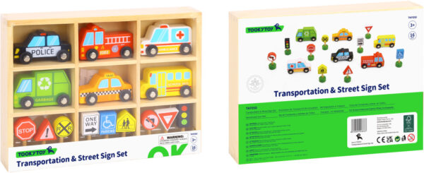 Toy vehicles Ensemble de véhicules et de panneaux de signalisation en bois 16 pièces - Tooky Toy – Image 4