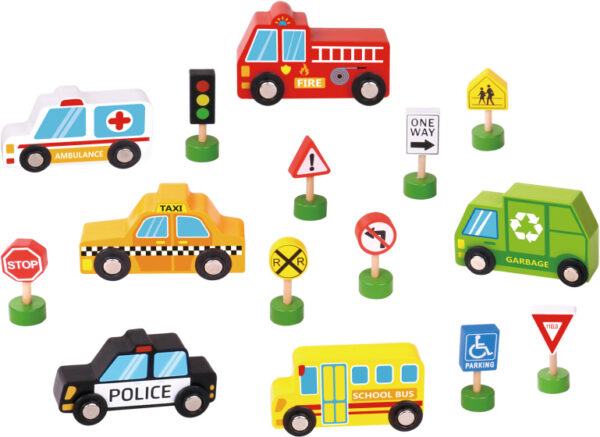 Toy vehicles Ensemble de véhicules et de panneaux de signalisation en bois 16 pièces - Tooky Toy – Image 3