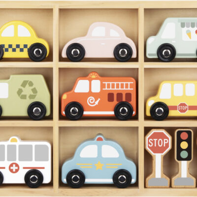 Toy vehicles Ensemble de véhicules et de panneaux de signalisation en bois 12 pièces - Tooky Toy