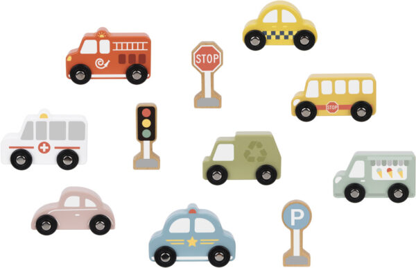 Toy vehicles Ensemble de véhicules et de panneaux de signalisation en bois 12 pièces - Tooky Toy – Image 4