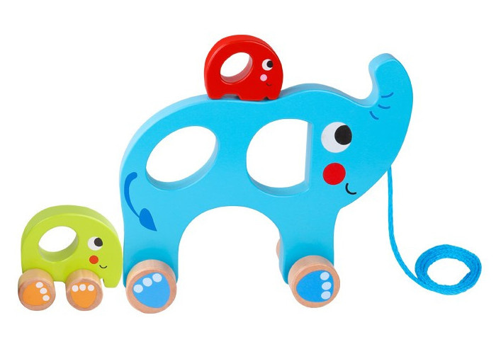 Jouets récréatifs Figurine à tirer éléphant en bois 18 mois Bleu 3 pièces - Tooky Toy – Image 3