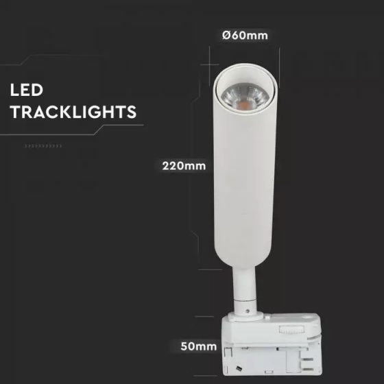 Éclairage ferroviaire spot sur rail VT-420 22 x 6 cm 3000K 1600lm IP20 aluminium blanc - V-TAC – Image 4