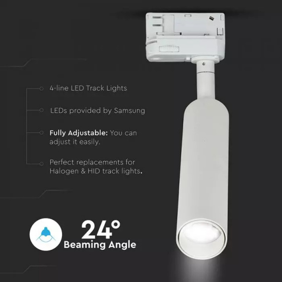 Éclairage ferroviaire spot sur rail VT-420 22 x 6 cm 3000K 1600lm IP20 aluminium blanc - V-TAC – Image 5