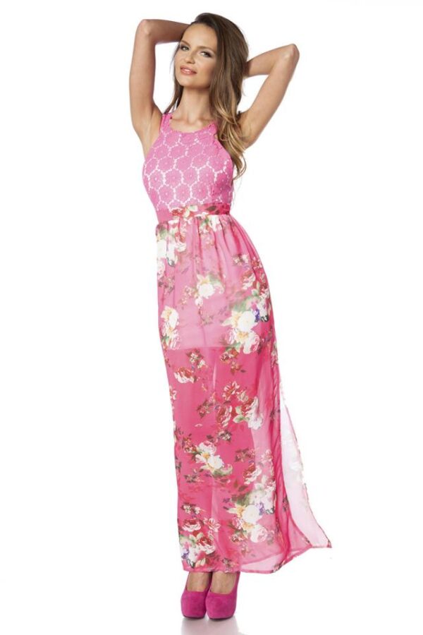 Robe longue - rose/motif - L(D38)-Atixo