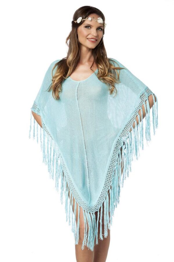 Poncho tricoté - bleu - XS-Atixo
