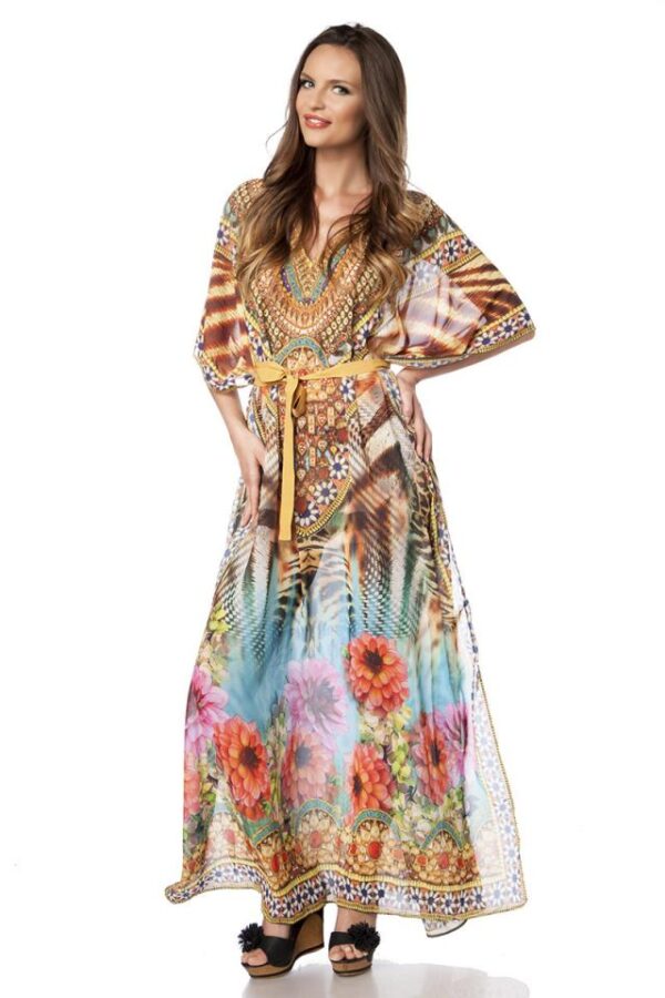Caftan premium avec strass - léopard/tigre - OS-Atixo