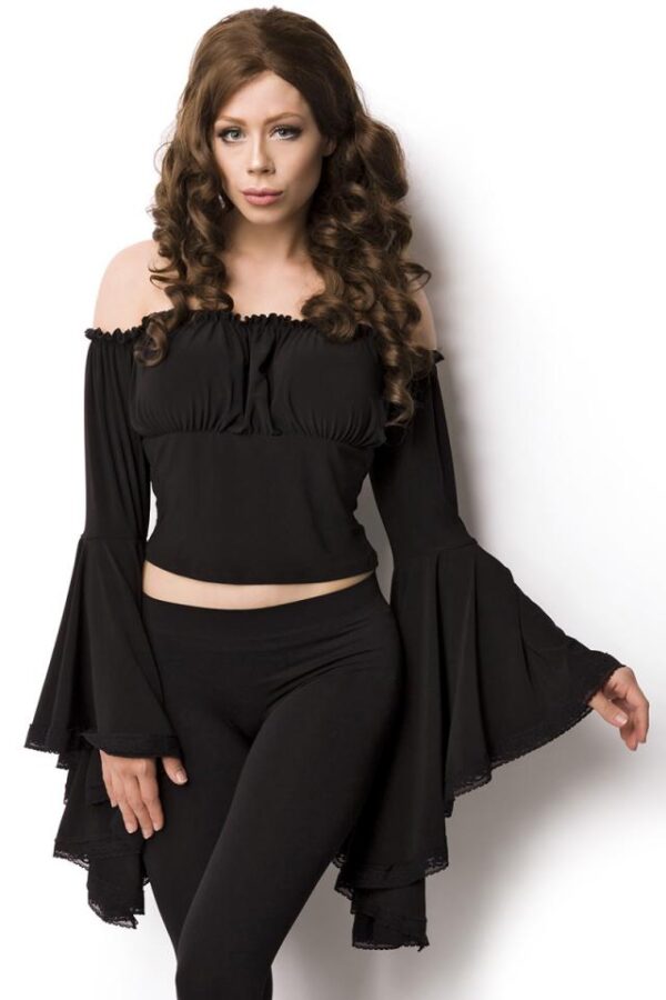 Blouse Pirate à manches évasées - noir - 2XL-Atixo
