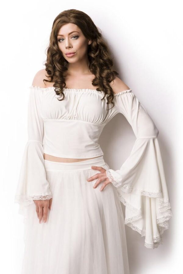 Blouse Pirate à manches évasées - blanc - 2XL-Atixo