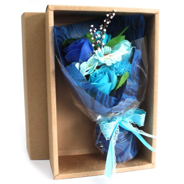 Bouquet de fleurs de savon pour les mains en boîte - Bleu- Vendu par 1 – Image 2