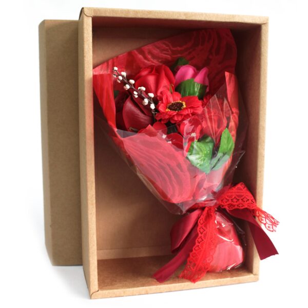 Bouquet de fleurs de savon pour les mains en boîte - Rouge- Vendu par 1 – Image 2