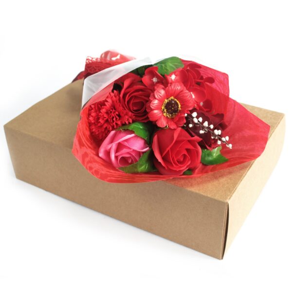 Bouquet de fleurs de savon pour les mains en boîte - Rouge- Vendu par 1