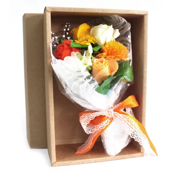 Bouquet de fleurs de savon pour les mains en boîte - Orange- Vendu par 1 – Image 2
