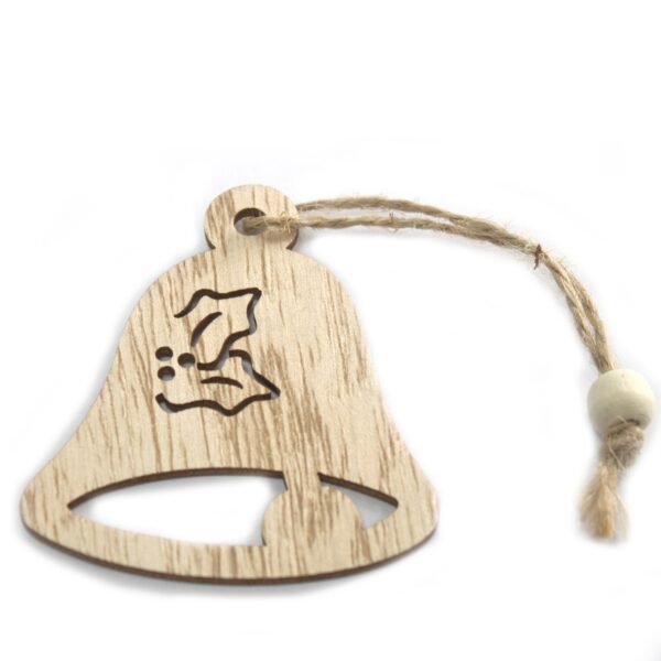 Pack de 3 décorations artisanales de Noël en bois - Cloche- Vendu par 1 – Image 3