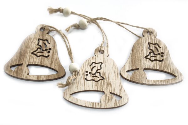 Pack de 3 décorations artisanales de Noël en bois - Cloche- Vendu par 1 – Image 4