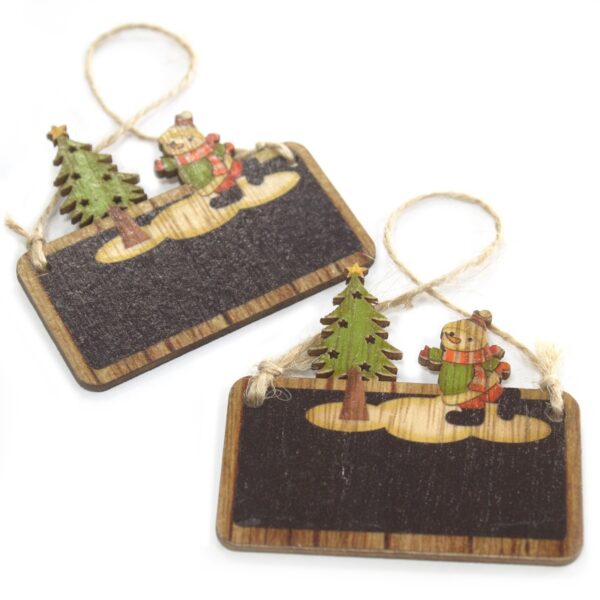 Pack de 2 décorations artisanales de Noël en bois - Bonhomme de neige et arbre- Vendu par 1 – Image 4