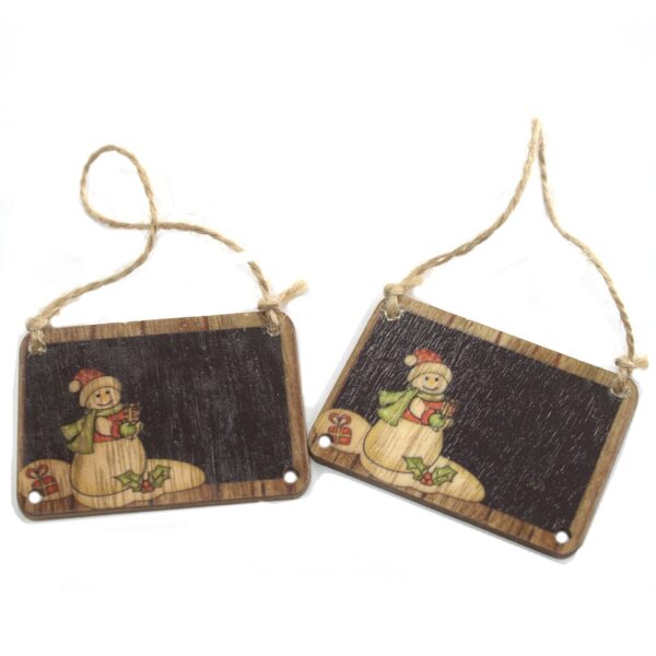 Pack de 2 décorations artisanales de Noël en bois - Bonhomme de neige- Vendu par 1 – Image 4