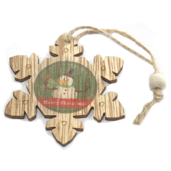 Pack de 2 décorations artisanales de Noël en bois - Flocon de neige et bonhomme de neige- Vendu par 1 – Image 3
