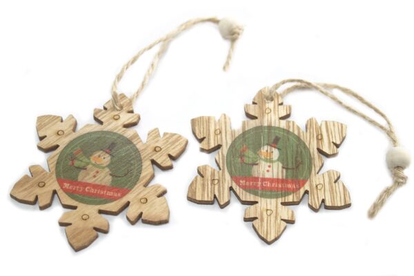 Pack de 2 décorations artisanales de Noël en bois - Flocon de neige et bonhomme de neige- Vendu par 1 – Image 4