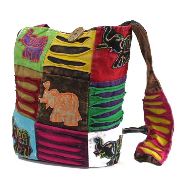 Sac Sling Ethnique - Chocolat / Éléphant- Vendu par 1