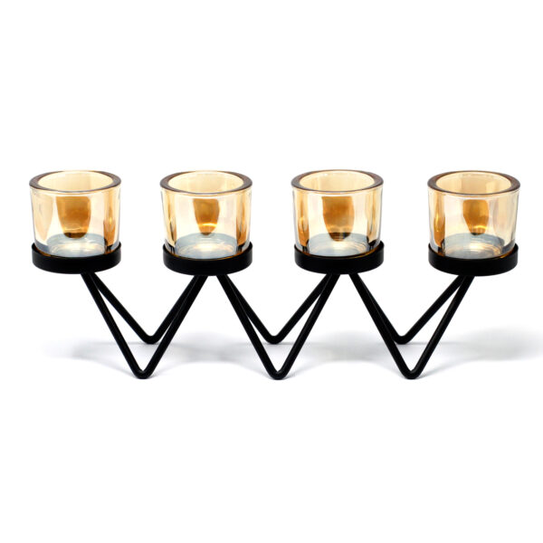 Bougeoir votif en fer pour pièce maîtresse - 4 tasses Zig Zag- Vendu par 1