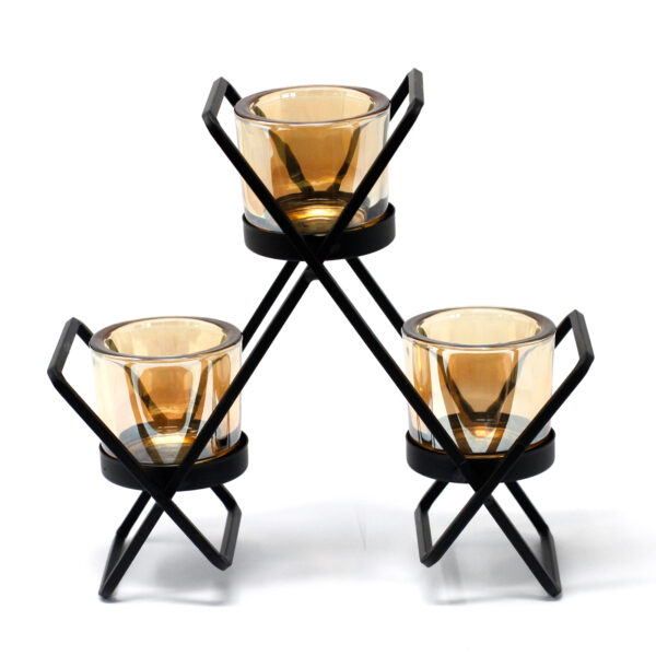 Bougeoir votif en fer pour pièce maîtresse - Triangle à 3 tasses- Vendu par 1