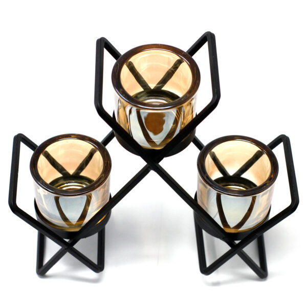 Bougeoir votif en fer pour pièce maîtresse - Triangle à 3 tasses- Vendu par 1 – Image 2