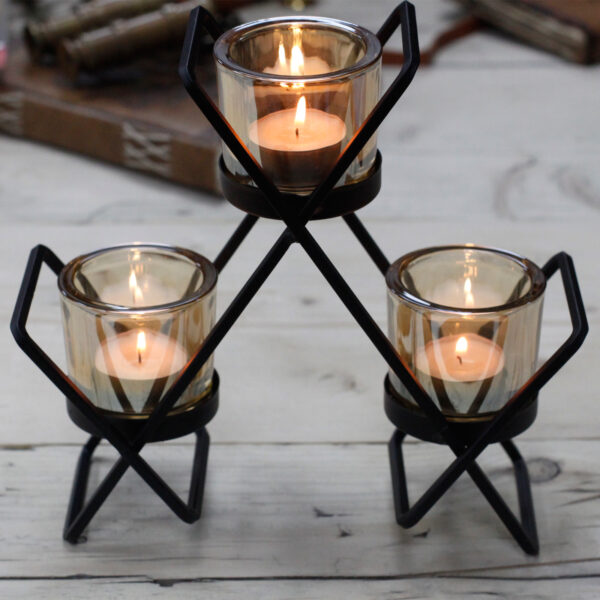 Bougeoir votif en fer pour pièce maîtresse - Triangle à 3 tasses- Vendu par 1 – Image 3