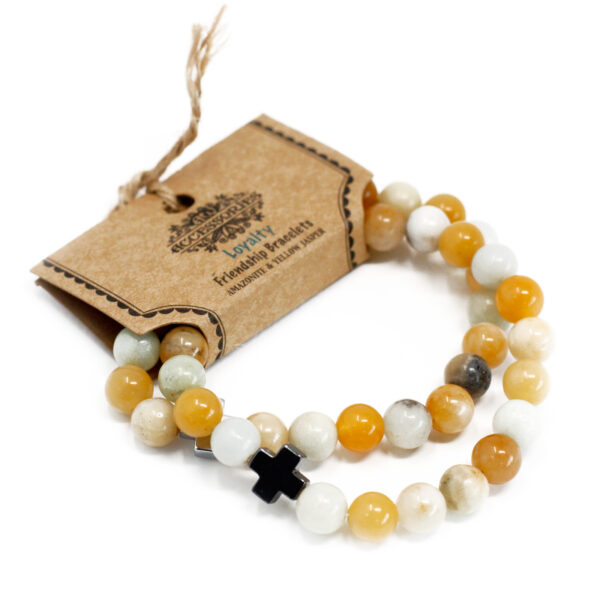 Lot de 2 Bracelets d'amitié Pierres Précieuses - Fidélité - Amazonite & Jaspe Jaune- Vendu par 1