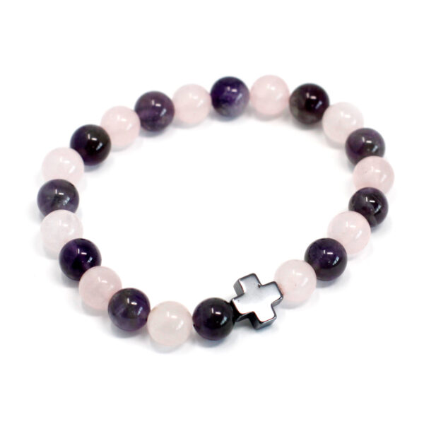 Lot de 2 Bracelets d'Amitié Pierres Précieuses - Amour - Améthyste & Quartz Rose- Vendu par 1 – Image 3